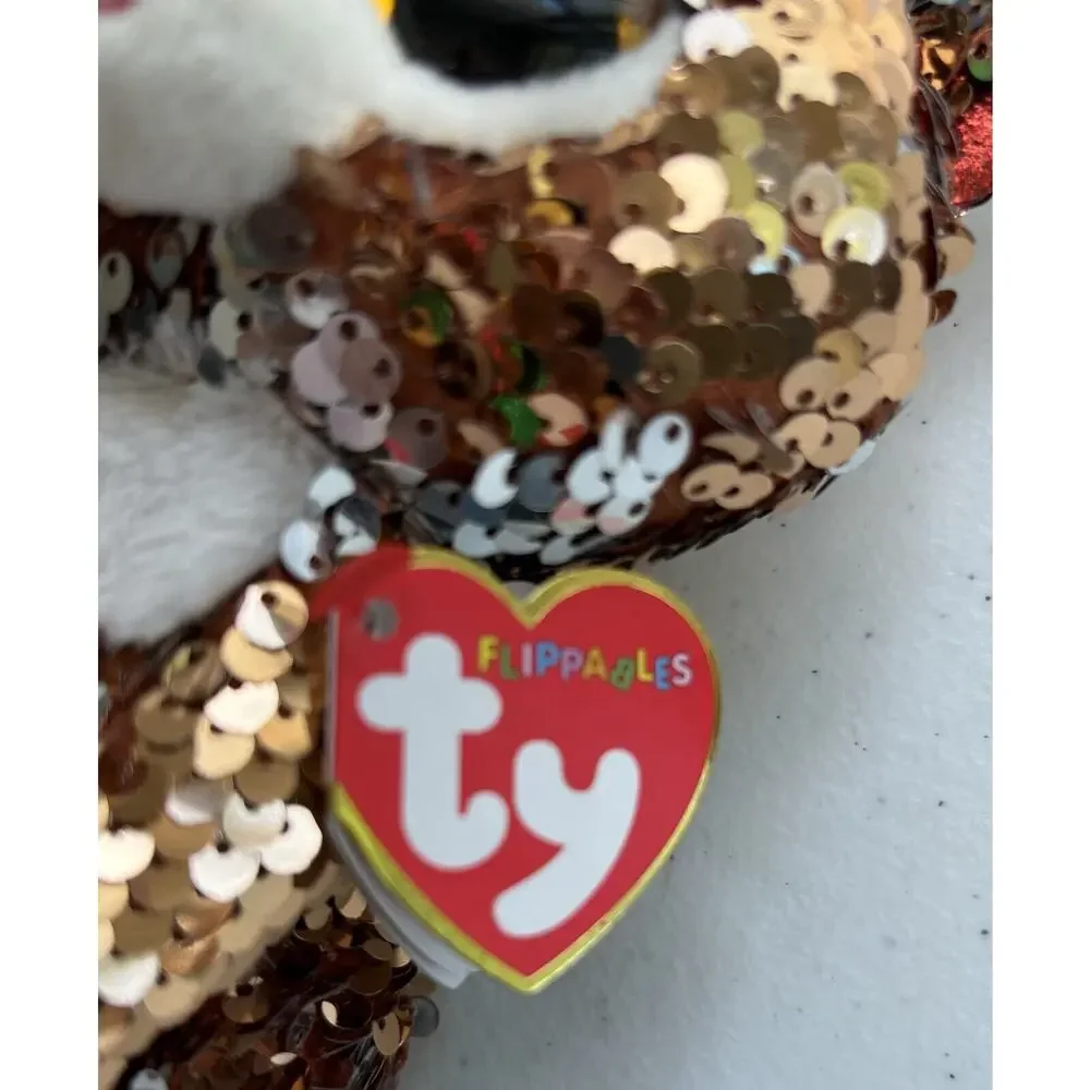 TY Christmas Flippables Sequin TEGAN Reindeer Beanie Baby Plush NEW